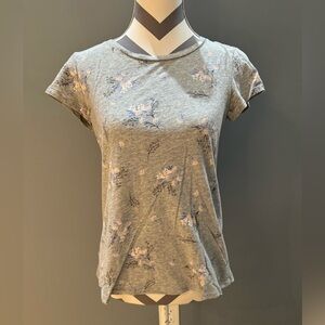 LOFT Gray Floral Short Sleeve Tee